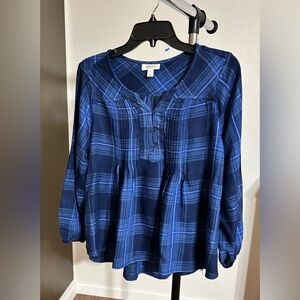 Style & Co Blue Plaid Blouse